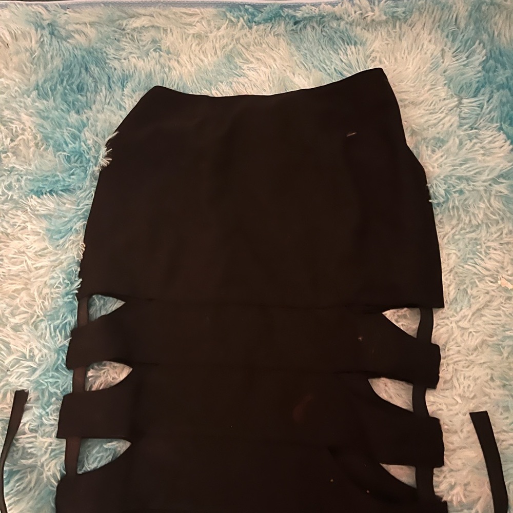 NWOT Awesome Adjustable Cut Out Merino Wool Skirt with Leather Draping - Picture 3 of 3